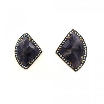 High Fashion Designer Iolite with CZ Stone Seated Two-Tone Plated Earring 